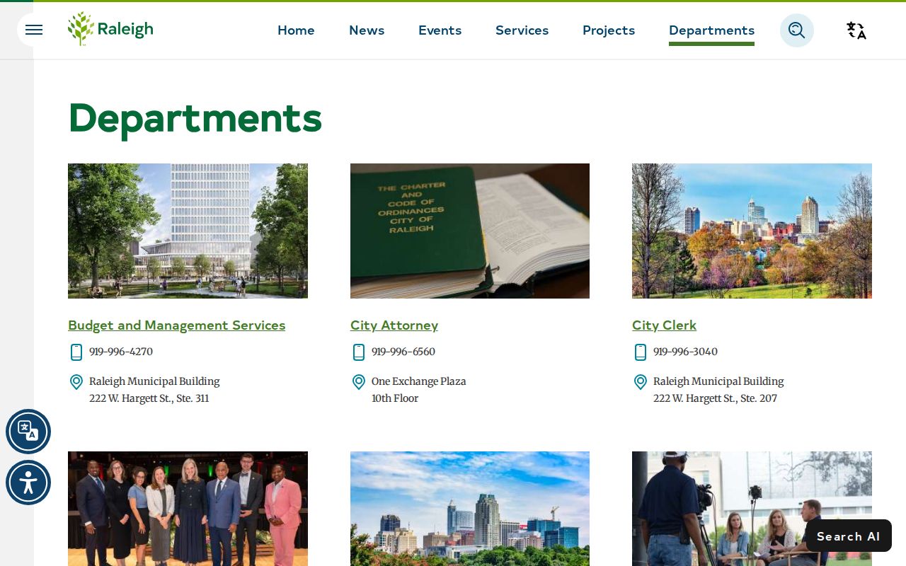 North Carolina phone directory cards for Raleigh city departments and phone numbers