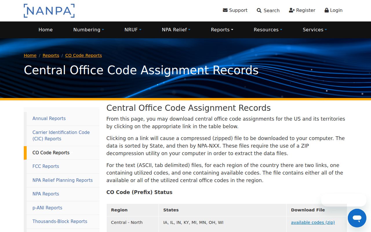 North Carolina phone area code central office code assignment records at NANPA