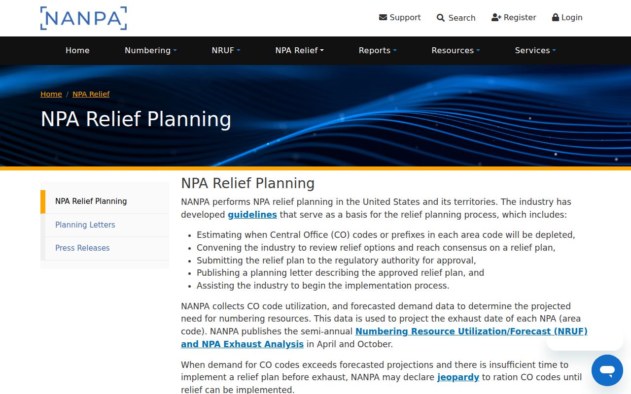 North Carolina phone area code relief planning reference from the numbering administrator