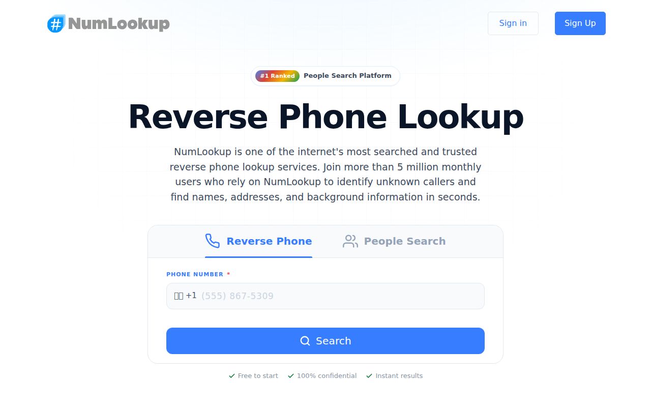 North Carolina phone codes checked through the NumLookup reverse phone interface