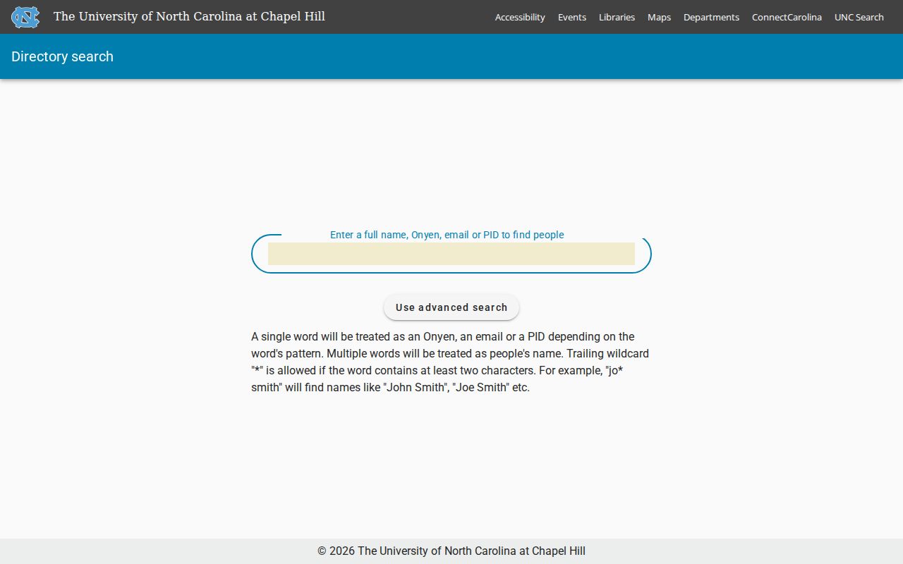North Carolina phone numbers lookup on the UNC-Chapel Hill directory search